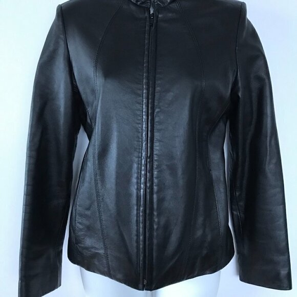 BOGATO, women's black leather jacket, fitted moto jacket, all-season small/med - Picture 3 of 13